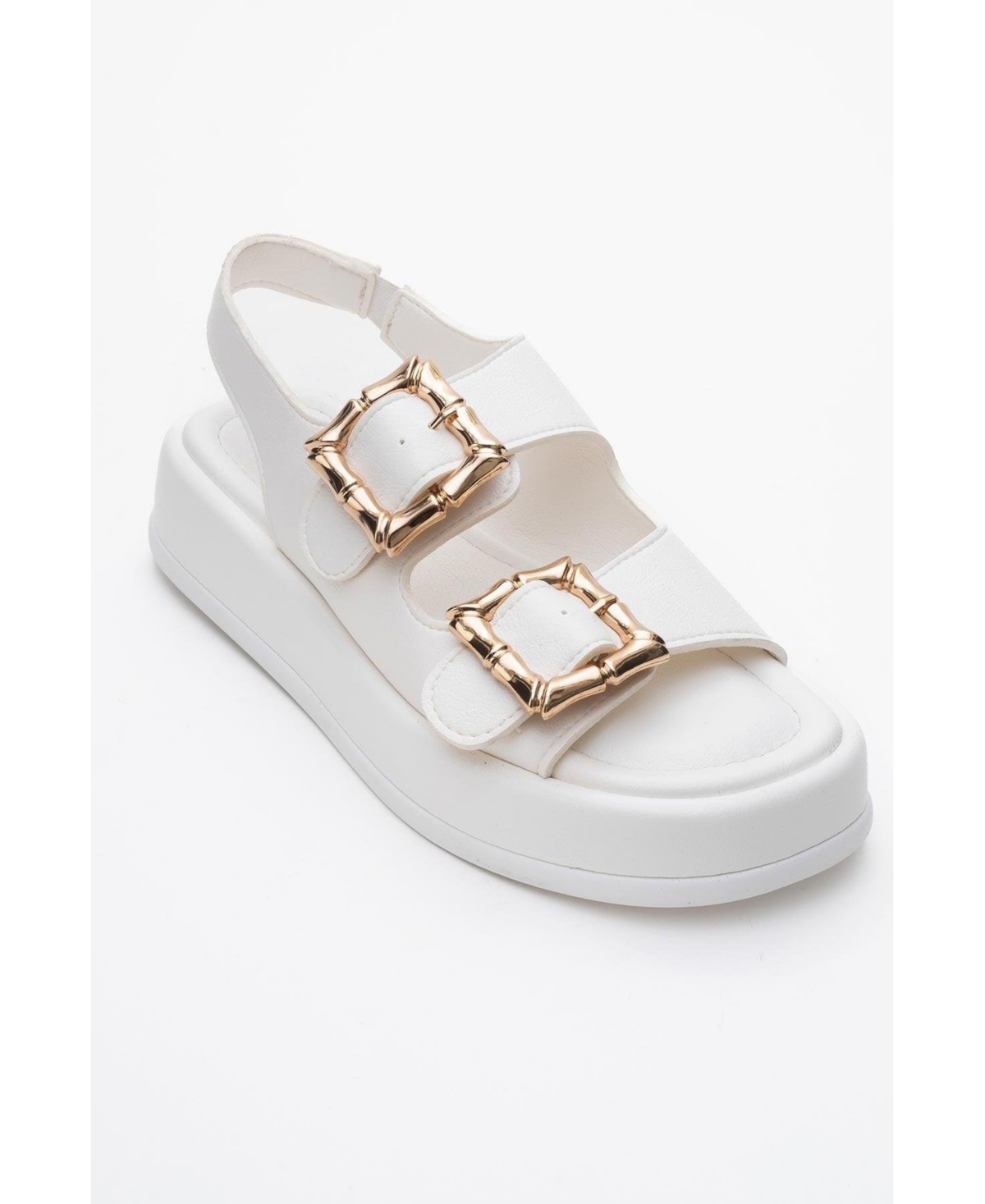 Slope Double Strap Sandal (Women) - Beige faux leather