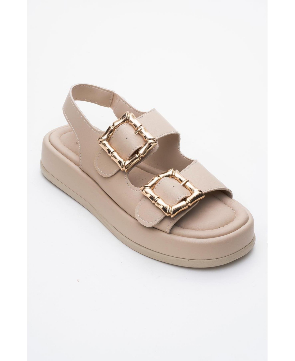 Slope Double Strap Sandal (Women) - Beige faux leather