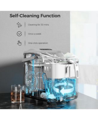 Countertop Ice Maker Machine with Handle,26Lbs/24H,9 Cubes Ready in 6 Mins,Self-Cleaning Function with Ice Scoop and Basket for Home/Office