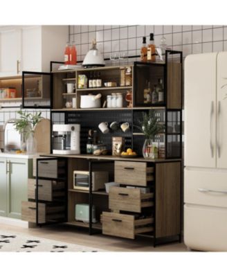 High quality wood color steel wood combination cabinets, storage cabinets, pantry