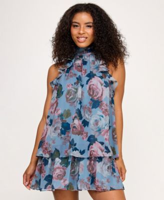 SENI & CADE - Juniors' Printed Mock-Neck Trapeze Dress