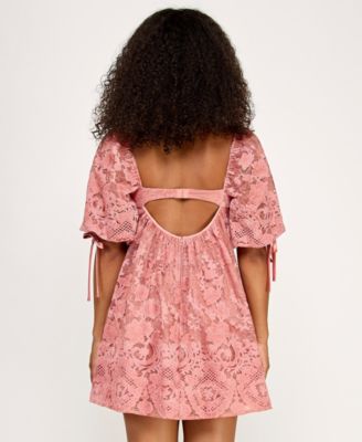 Juniors' Short-Sleeve Lace Dress