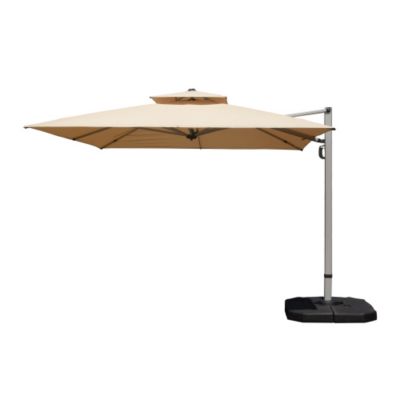 10x10ft Square Cantilever Umbrella with Center Pole 360 Rotation 5 Position Tilt Hydraulic Opening Beige