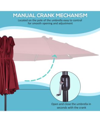Outsunny Extra Large 15ft Patio Umbrella, Double-Sided Outdoor Umbrella with Crank Handle and Air Vents for Backyard, Deck, Pool, Market, Wine Red
