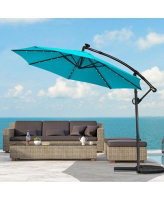 10 Feet 360° Rotation Solar Powered LED Patio Offset Umbrella without Weight Base