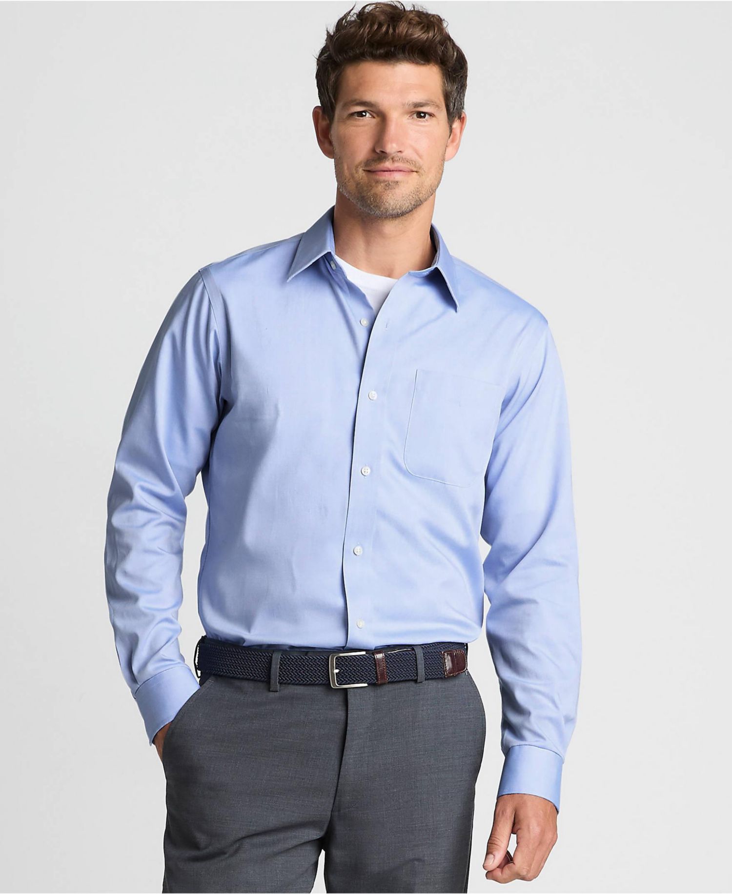 Men's No Iron Supima Cotton Pinpoint Straight Collar Dress Shirt