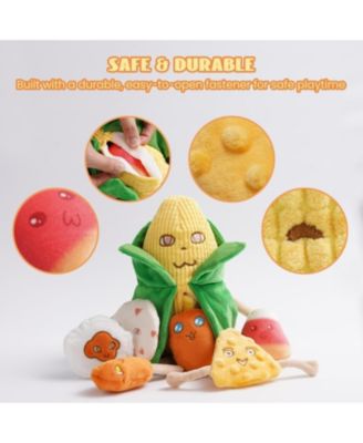 Squeaky Crinkle Corn Dog Toys: Durable Plush Stuffed Yellow Pet Chew Toys for Small Medium Breeds Teething, Cute Interactive, 7 Packs