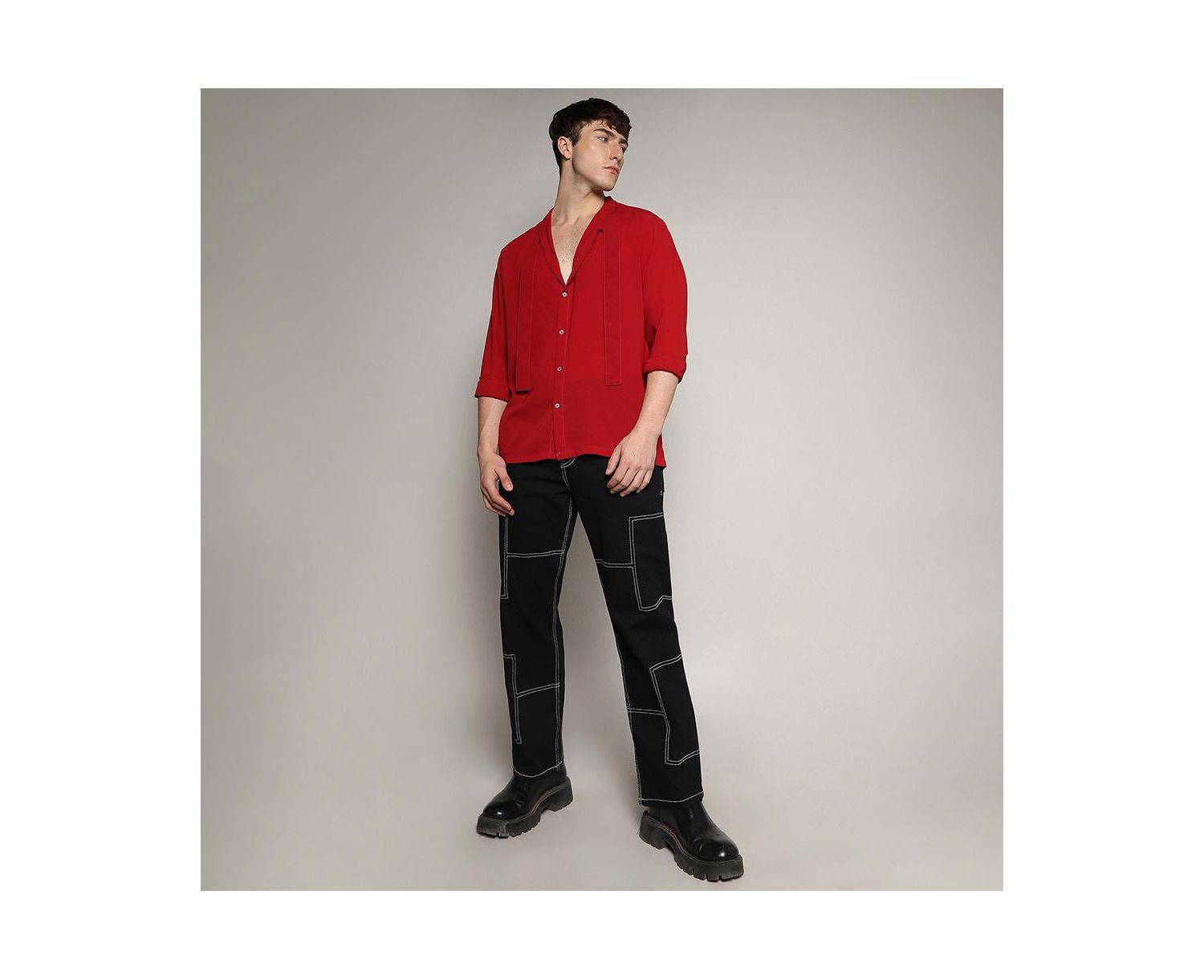 Men's Crimson Red Slash Collar Shirt