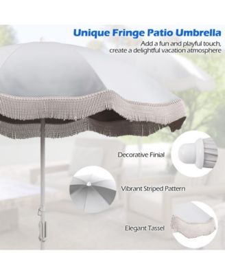 6.5 feet Beach Umbrella with Fringe Outdoor Tassel Umbrella with Push Button Tilt
