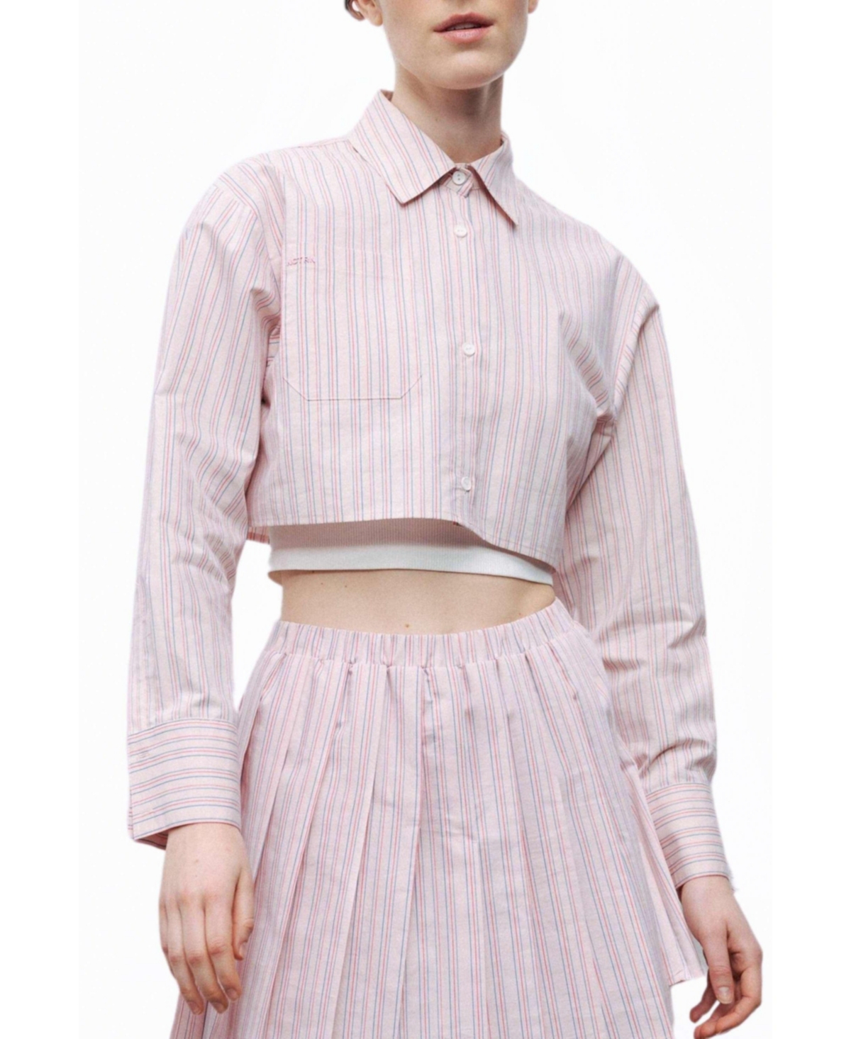 Women's Striped Crop Shirt - Light/pastel pink