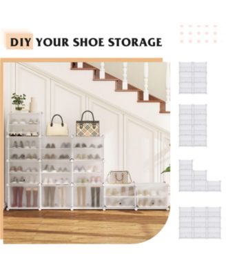 Portable Shoe Rack Organizer 12-Cube 48 Pair Shoe Shelf Storage Cabinet w/Hook