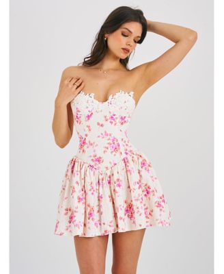 Women's Samara Floral Drop Waist Linen Corset Puffy Mini Dress
