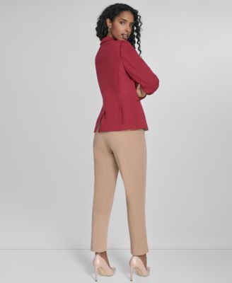 Women's One-Button Blazer, Ruffled Floral Mixed-Media Top & Sloane Slim-Leg Ankle Pants