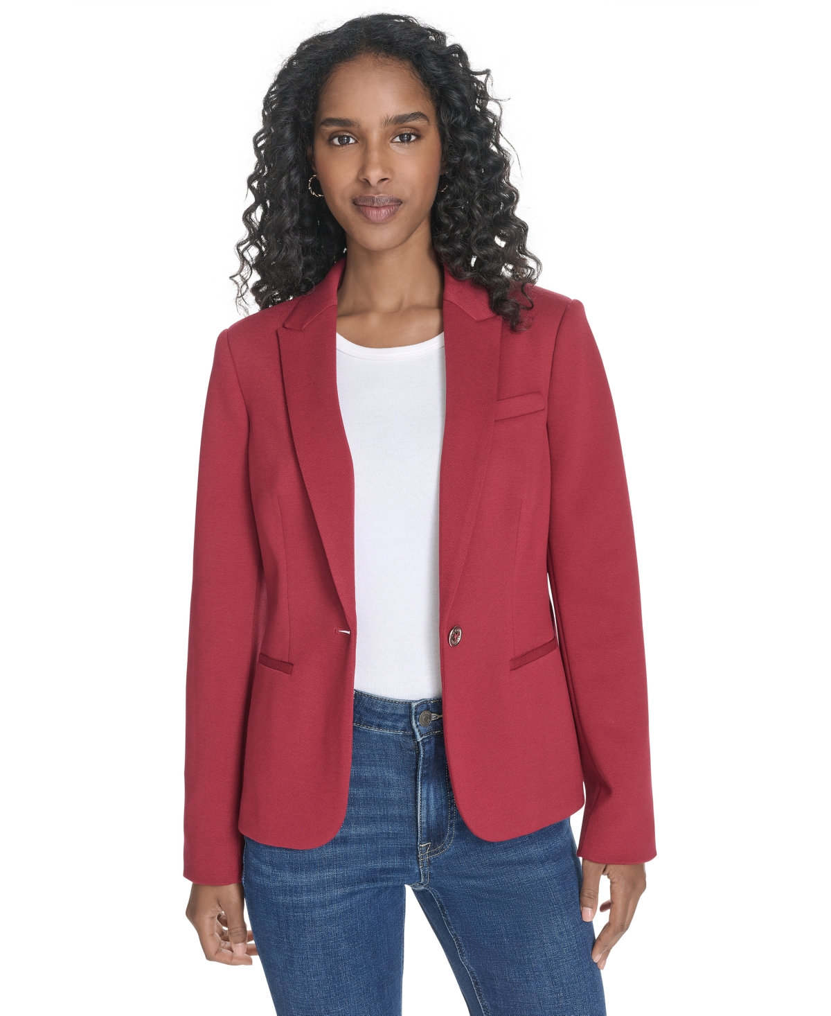 Women's One-Button Blazer - Crimson
