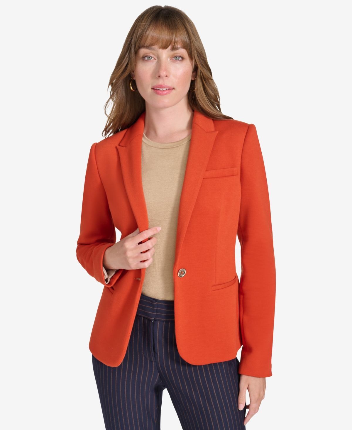 Women's One-Button Blazer Clone - Crimson
