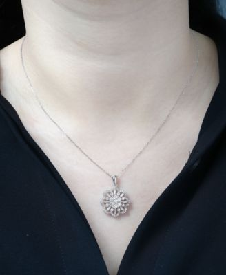 Diamond Round & Baguette 18" Pendant Necklace (1 ct. t.w.) in 14k White Gold or 14k Yellow Gold, Exclusively at Macy's