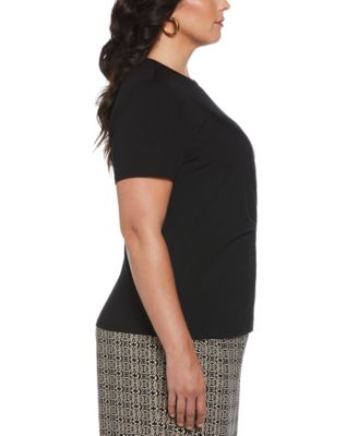 Plus Size Asymmetrical Wrap Short Sleeve Top