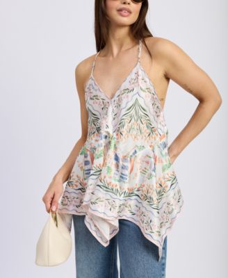 En Saison - Women's Alaia Printed Sleeveless Handkerchief-Hem Top