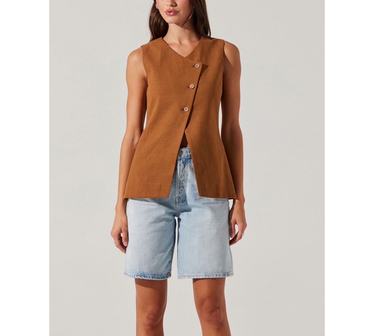 Astr Sonja Asymmetrical Vest In Brown In Brown