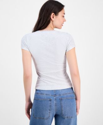 Juniors' Appliqu&eacute; Picot-Trim T-Shirt