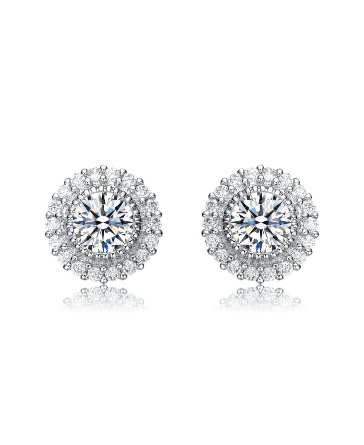 White Gold Plating with Clear Cubic Zirconia Stud Earrings - White