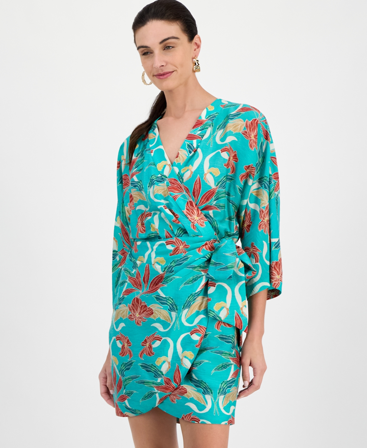 Inc International Concepts Women's Surplice-neck Long-sleeve Mini Wrap Dress, Macy's Exclusive