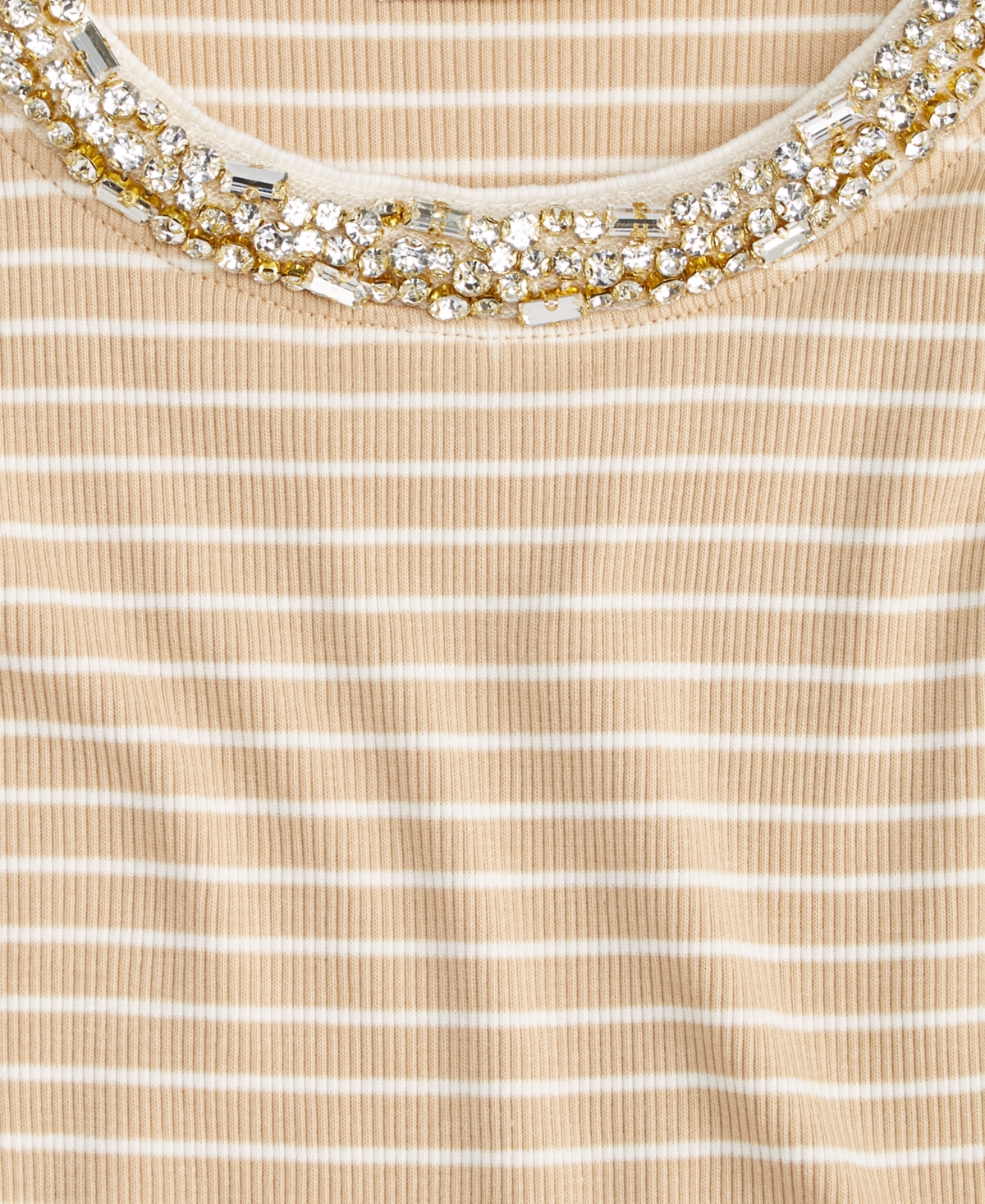 On 34th Women's Embellished-crewneck Rib-knit T-shirt, Macy's Exclusive In Neutral