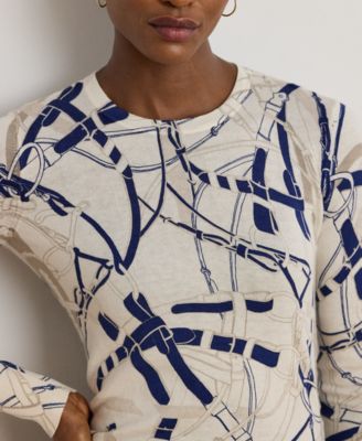 Petite Belting-Print Cotton-Blend Sweater