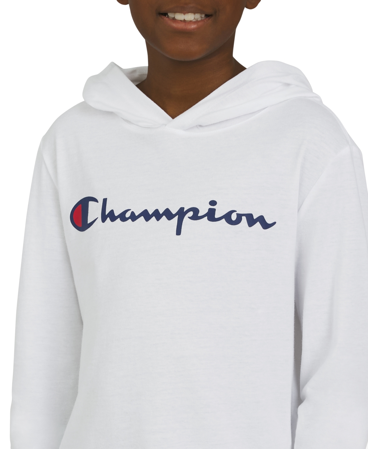 Champion Big Boys Signature Logo Long-sleeve Hooded T-shirt In White