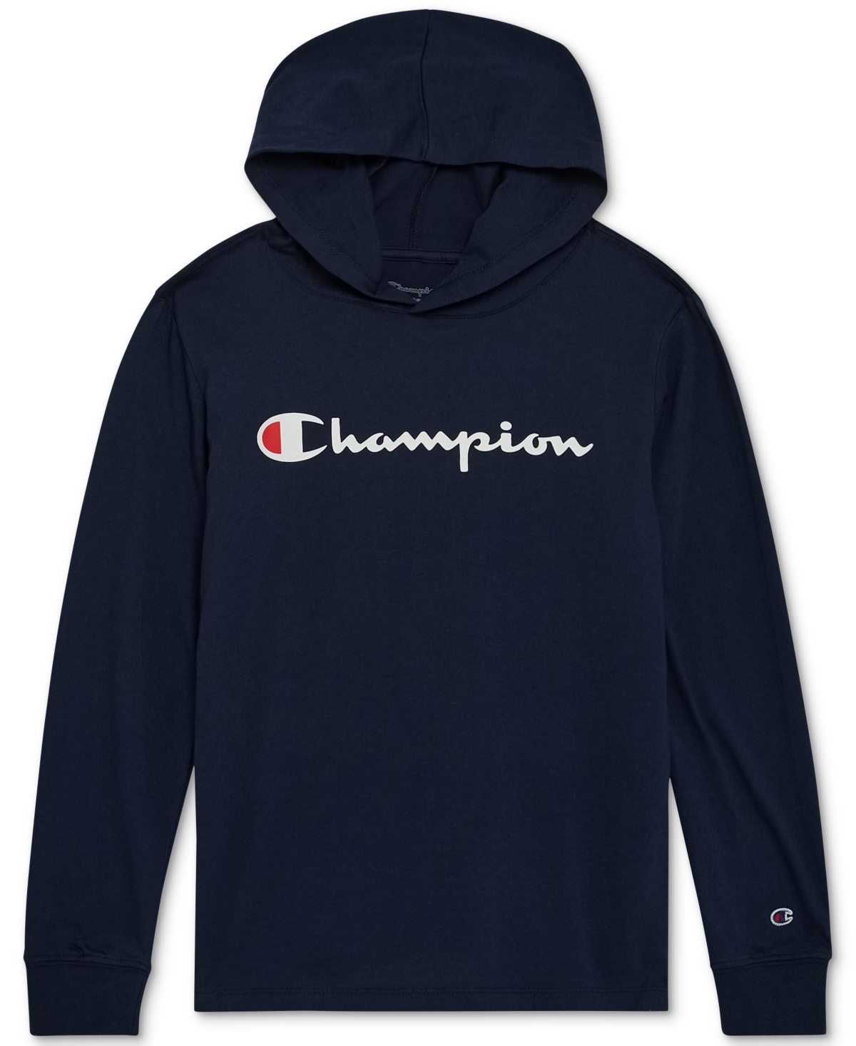 Champion Big Boys Signature Logo Long-sleeve Hooded T-shirt In Blue