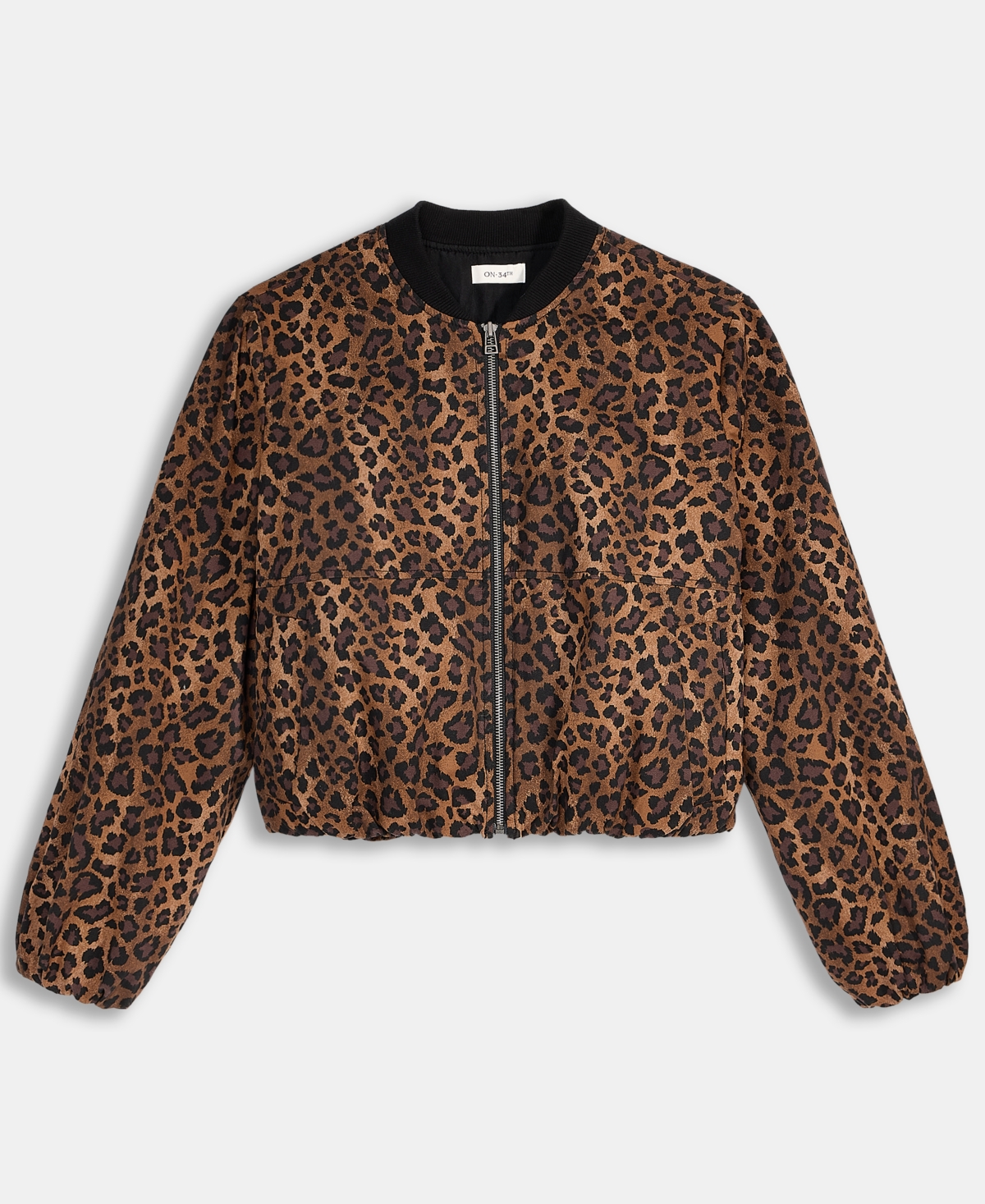 On 34th Womens Leopard Print Bubble Hem Bomber Jacket Xxs 3x Macys Exclusive In Multi