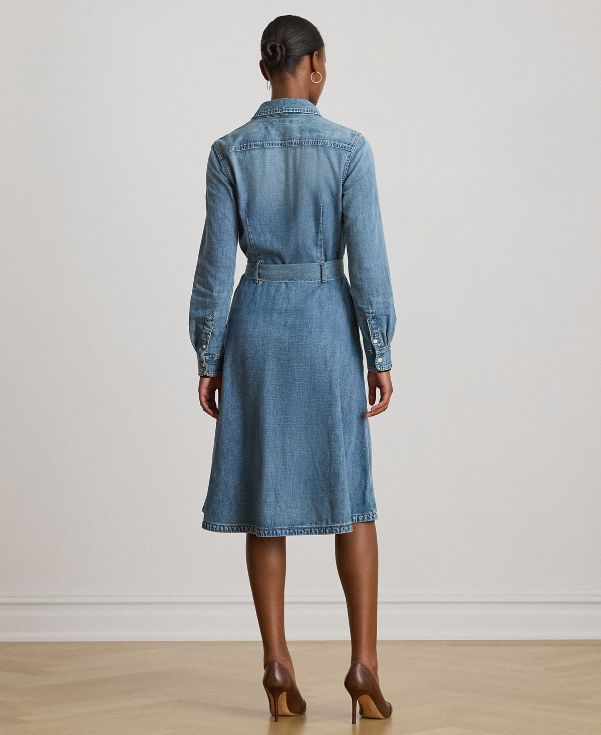 Ralph Lauren Petite Belted Denim Shirtdress In Blue