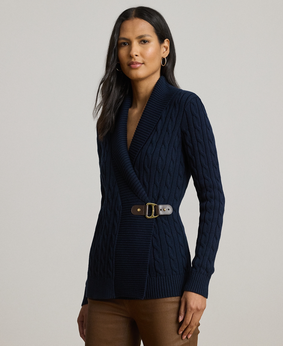 Ralph Lauren Petite Buckled Cotton Sweater In Blue