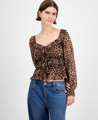 Juniors' Tie-Back Ruffle Blouse