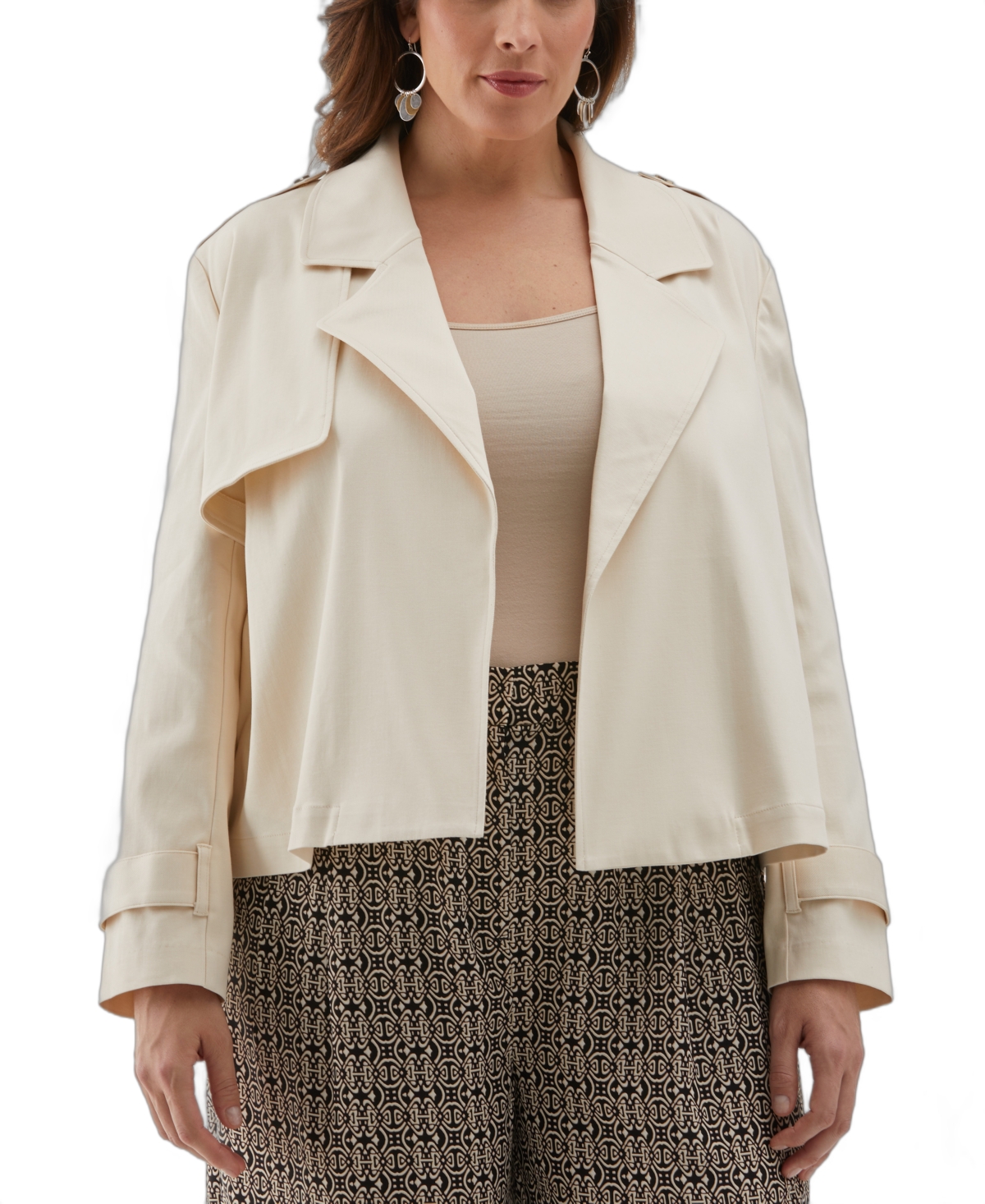 Plus Size Crop Trench Jacket - White Swan