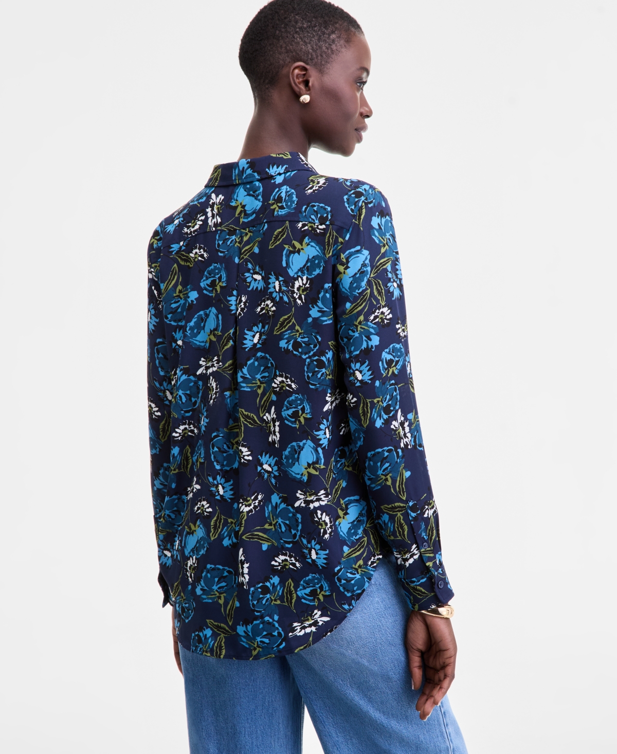 On 34th Women's English Setter Print Long-sleeve Top, Macy's Exclusive In Blue