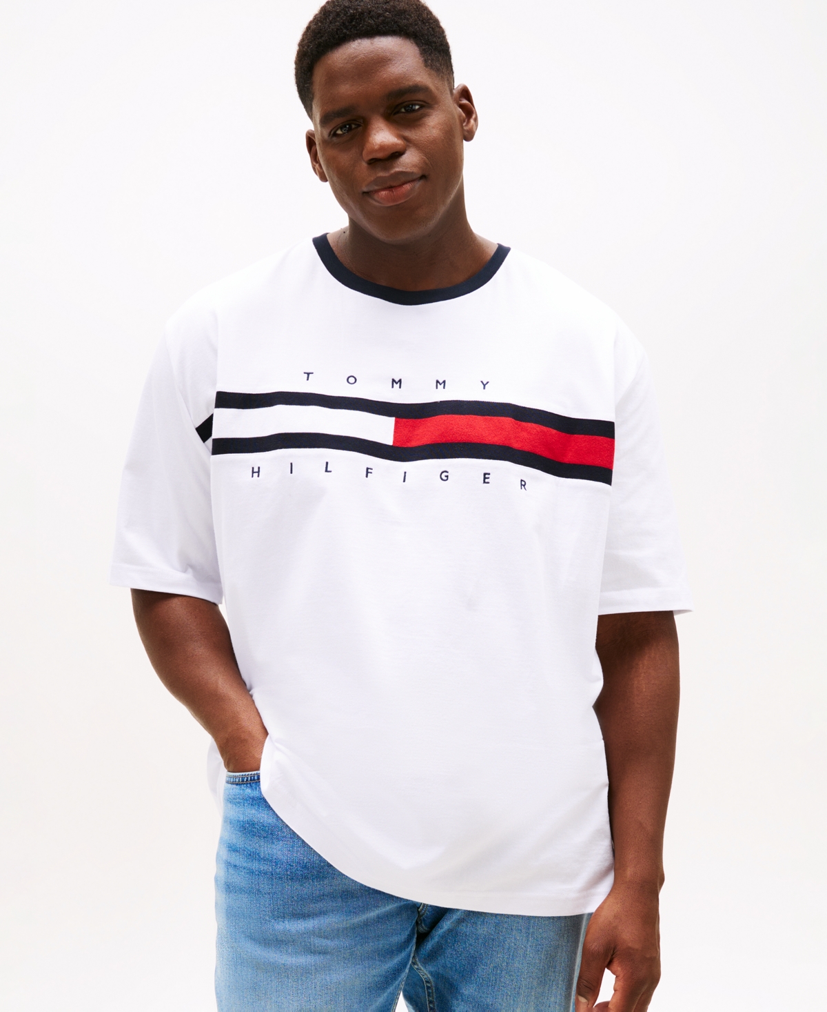 Tommy Hilfiger Men's Big & Tall Tino Logo Short Sleeve T-Shirt - Optic White