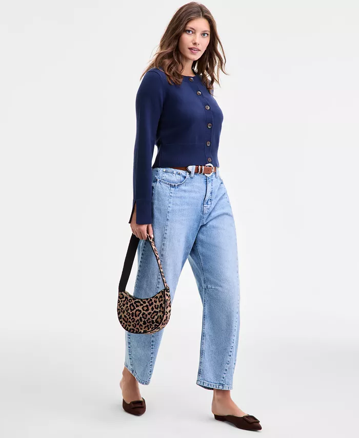 Women's Split-Cuff Crewneck Cropped Cardigan - thumbnail 5