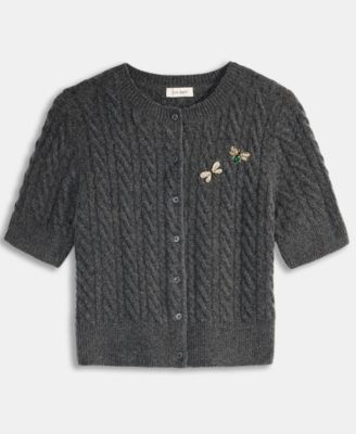 Women's Short-Sleeve Embellished Cable-Knit Cardigan, Macy's Exclusive