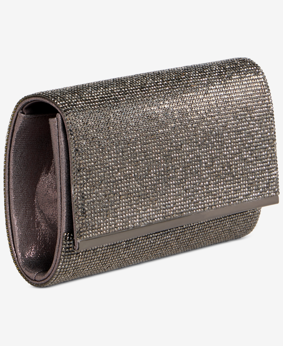 Inc International Concepts Caitlin Satin And Crystal Clutch, Exclusively At Macy's In Gray