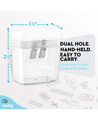 Pencil Sharpener Dual Hole Manual Yellow, Jumbo Crayon Sharpener w/Cover & Bin, Handheld Pencil Sharpeners for Large & Standard Pencils, 1 Pc –by Enday