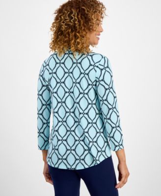Women's Printed 3/4 Sleeve V-Neck Knit Top, Exclusively at Macy's