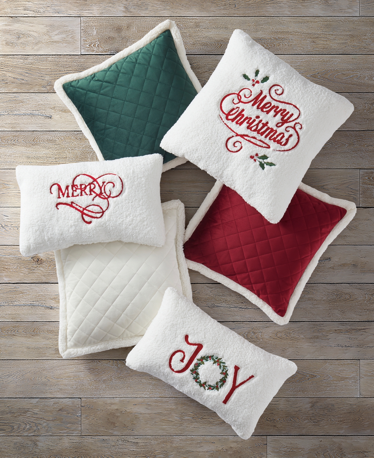 J Queen New York Merry Christmas Holly Pillow Square Decorative Pillow, 20" X 20" In White