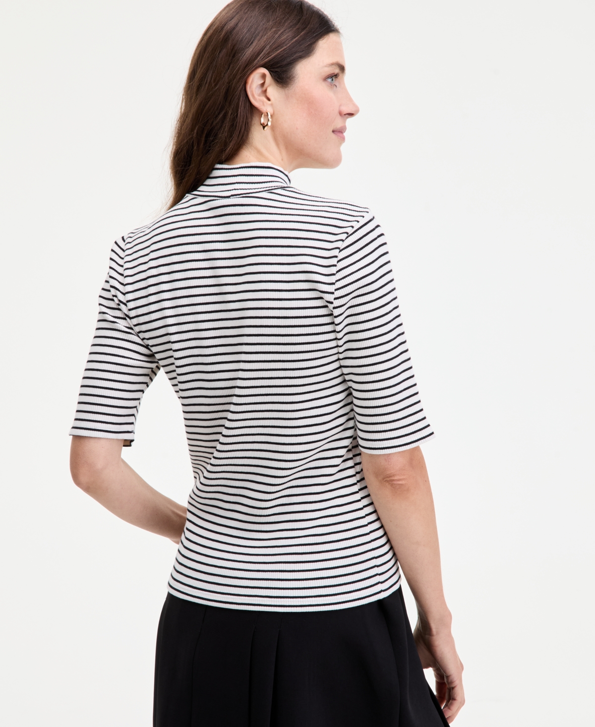 On 34th Women's Every Day Stripe Jersey Turtleneck, Created For Macy's In White