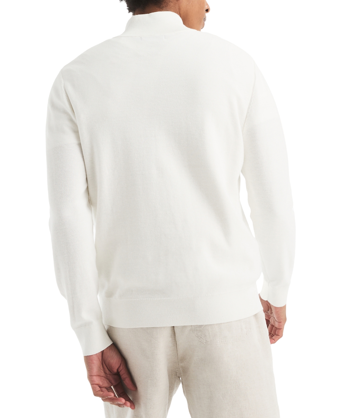 Nautica Men's Textured Quarter-zip Colorblocked Sweater In White