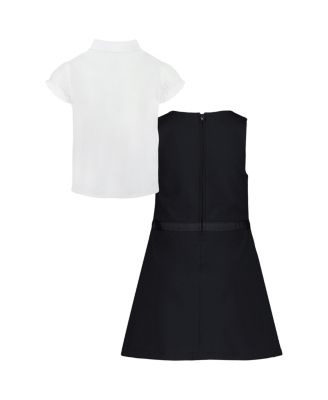 Little Girls 2-Piece Pleat Front Jumper and Stretch Poplin Shirt Set