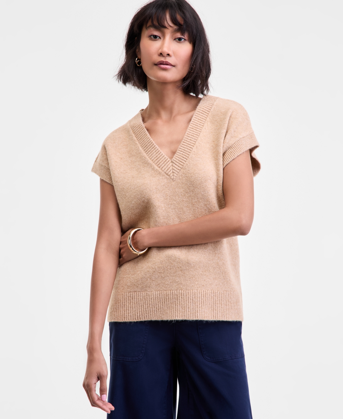 On 34th Women's V-neck Sweater Vest, Macy's Exclusive In Neutral