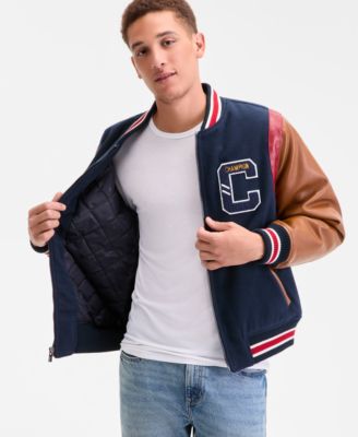 Men's Mixed-Media Varsity Bomber Jacket