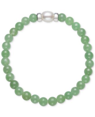 Macy's - Dyed Green Jade & Cultured Freshwater Pearl (7mm) Bead Bracelet in Sterling Silver