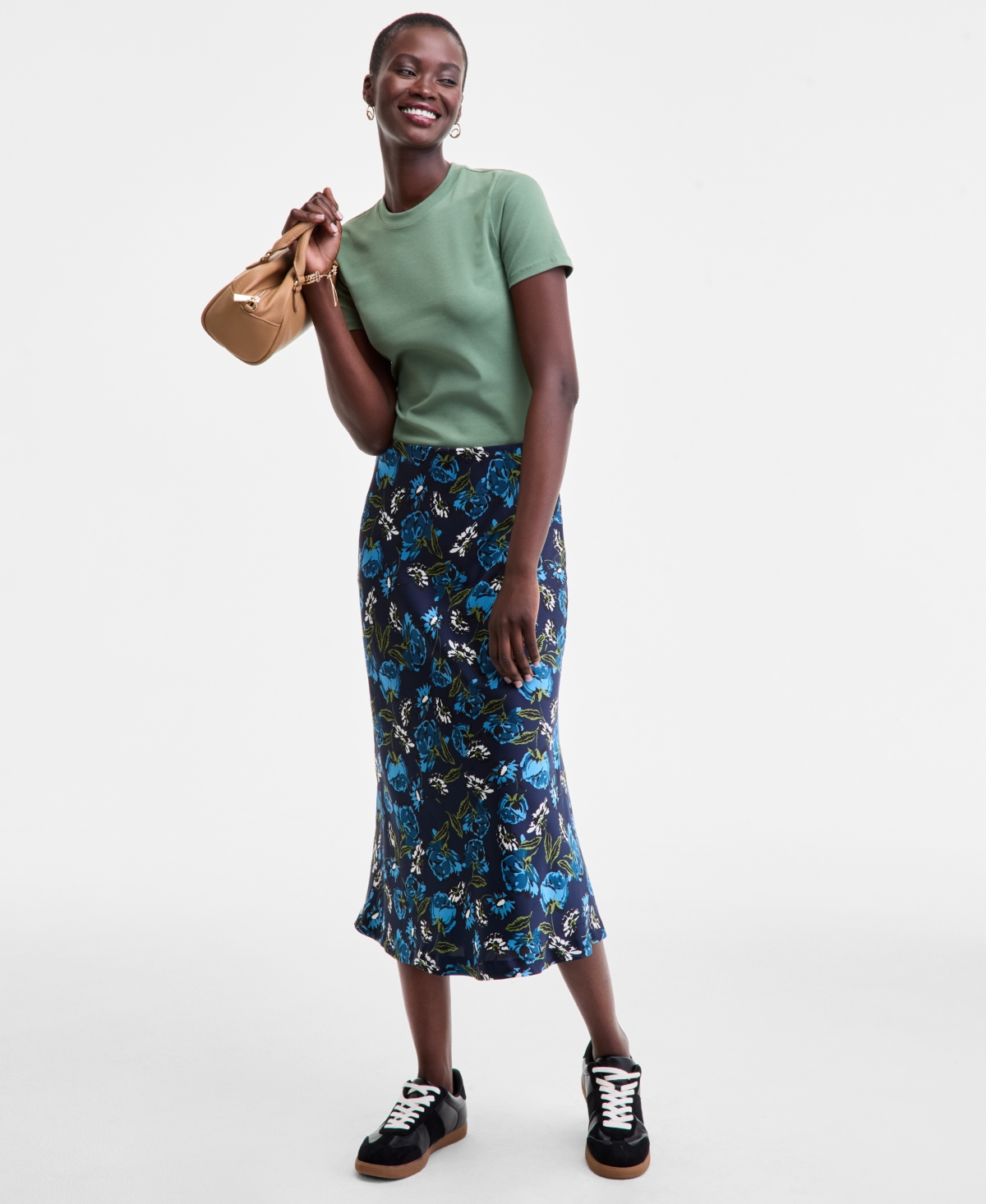 On 34th Women's Printed Midi Slip Skirt, Macy's Exclusive In Blue